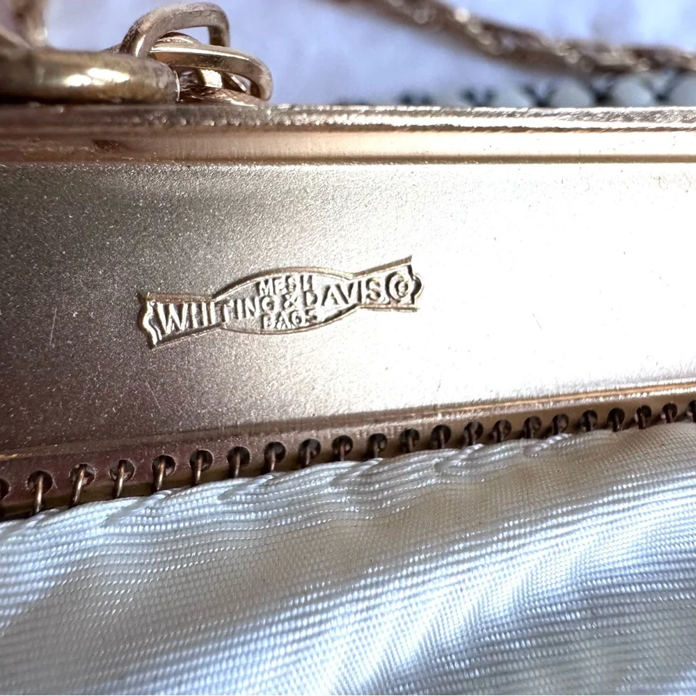 Vintage Whiting & Davis Purse Large Mesh Metal Matte Gold Cream 2816 Lined